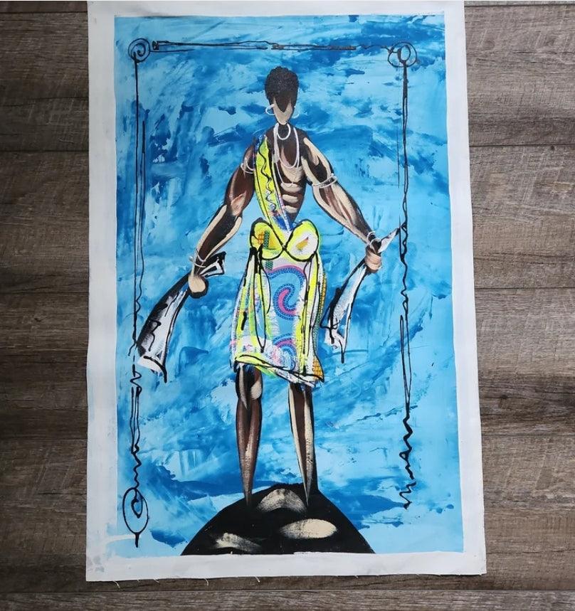 Large African Warrior Painting - Ase Origins