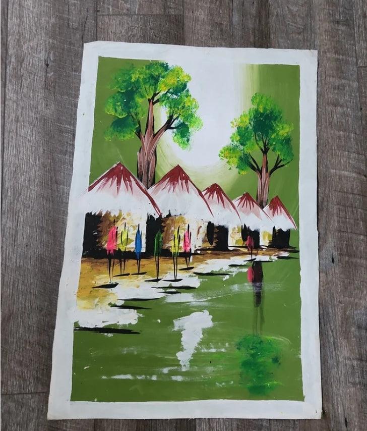 Large African Village Painting – Ase Origins